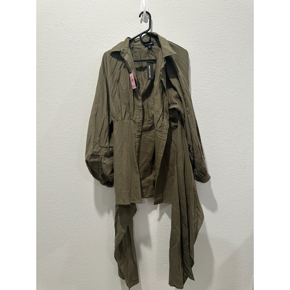 PrettyLittleThing Linen Look Tie Waist Shirt Dress